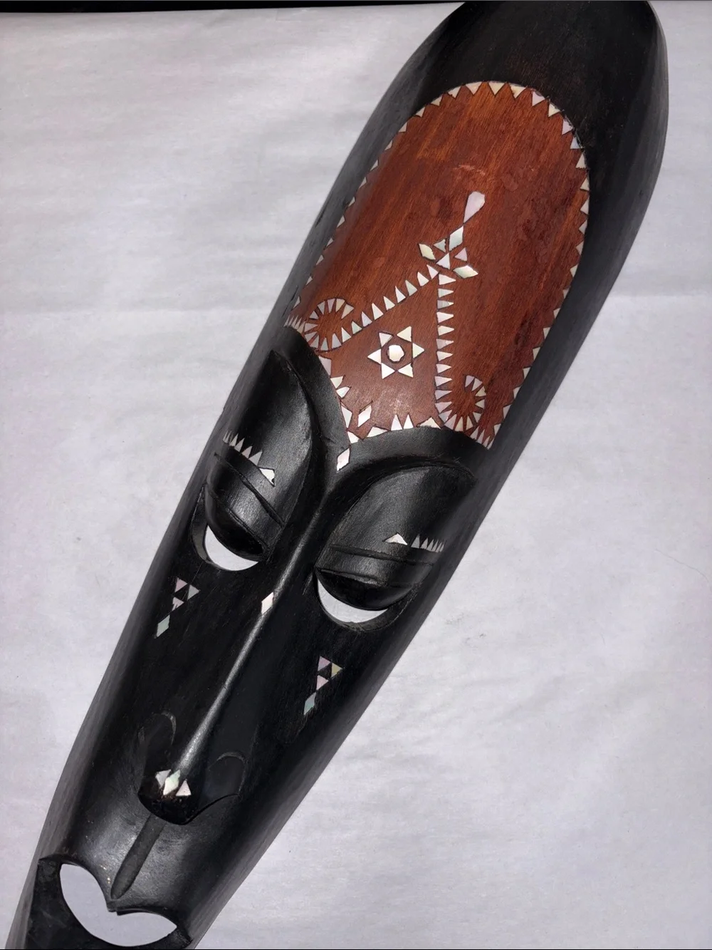 Hand-Carved African Tribal Mask - Black with Brown and White Accents 5